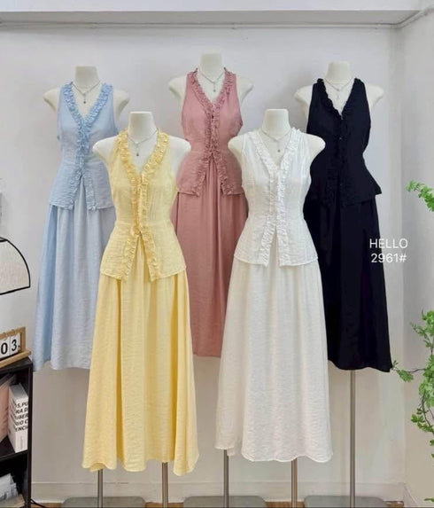 Frill Border Sleeveless Blouse With Skirt Sets